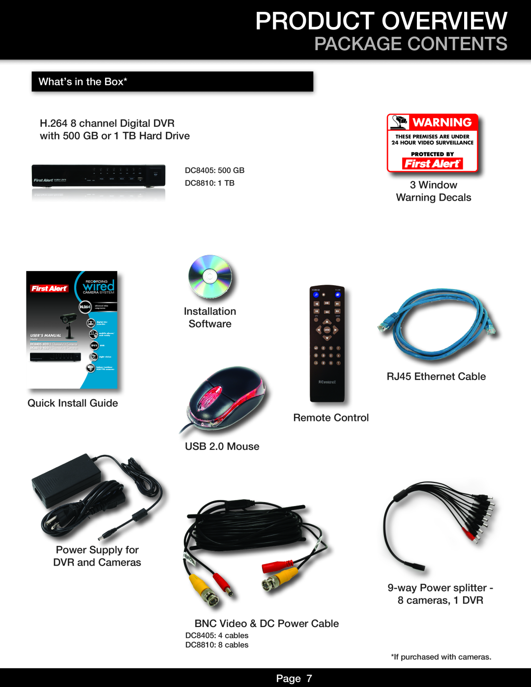 First Alert DVR0810, DVR0805 user manual Product Overview, Package Contents, What,s in the Box, Page 