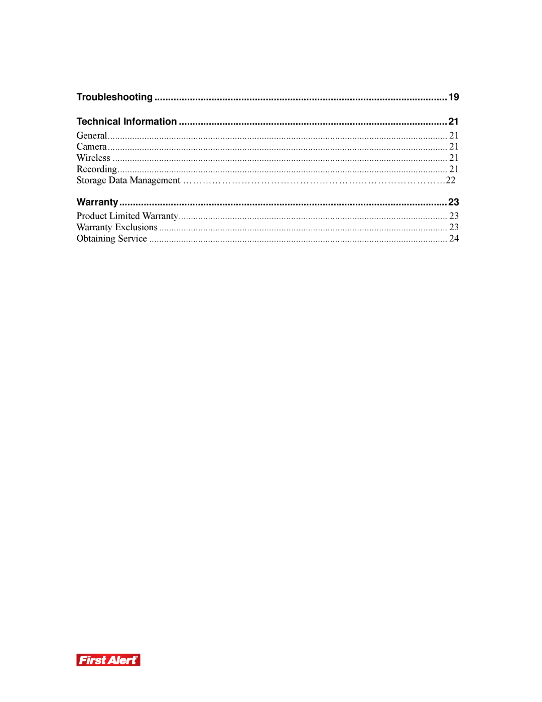 First Alert DW-700, DW-702 user manual Troubleshooting Technical Information 