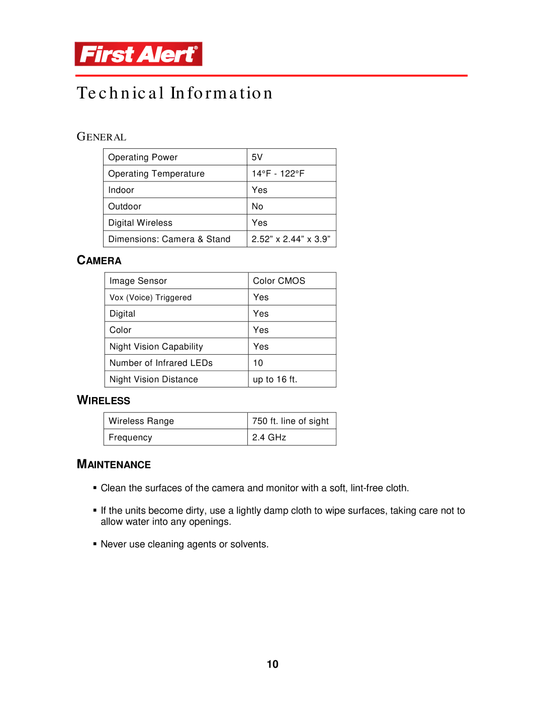 First Alert DWB-740, DWB-700 user manual Te c h n ic a l In fo rm a tio n, General 