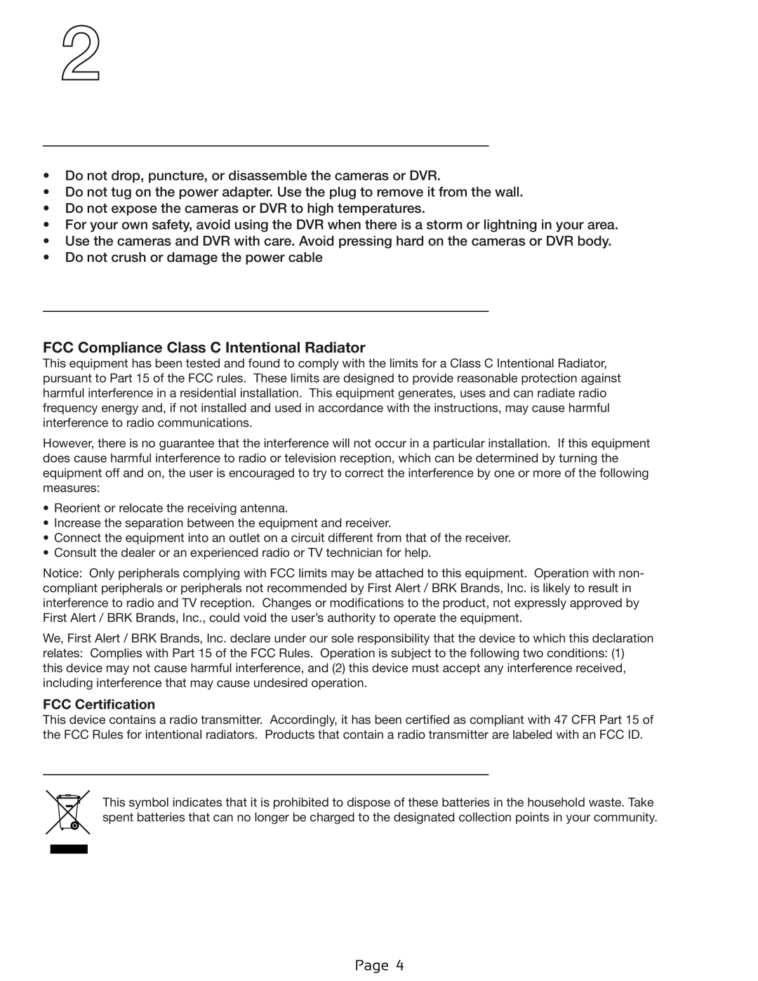 First Alert DWC-400 user manual Safety Precautions, FCC Compliance, Disposal 