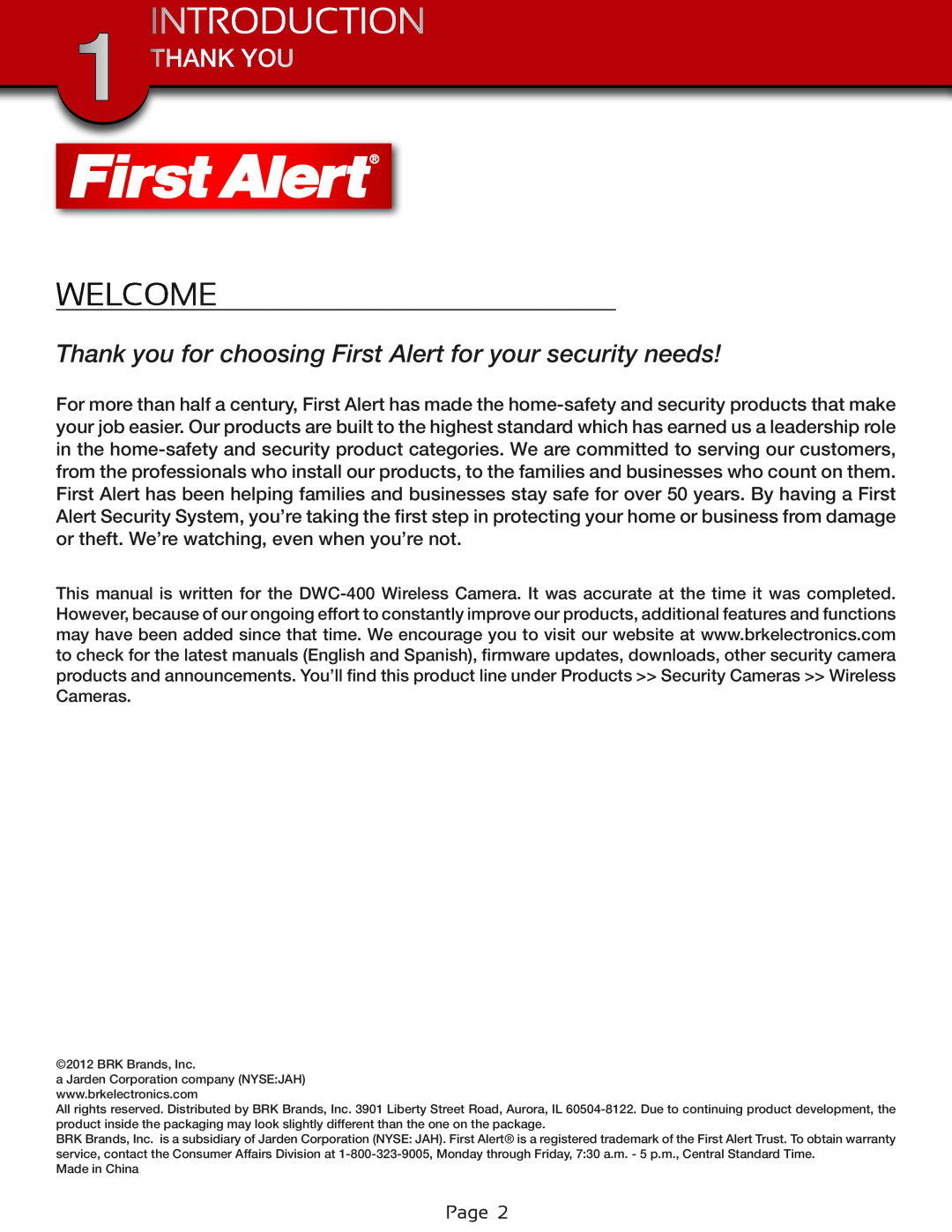 First Alert DWC-400 user manual Introduction, Welcome, Thank You 