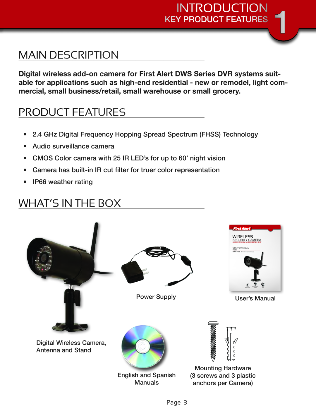 First Alert DWC-400 user manual Main Description, What’S In The Box, Key Product Features, Introduction 