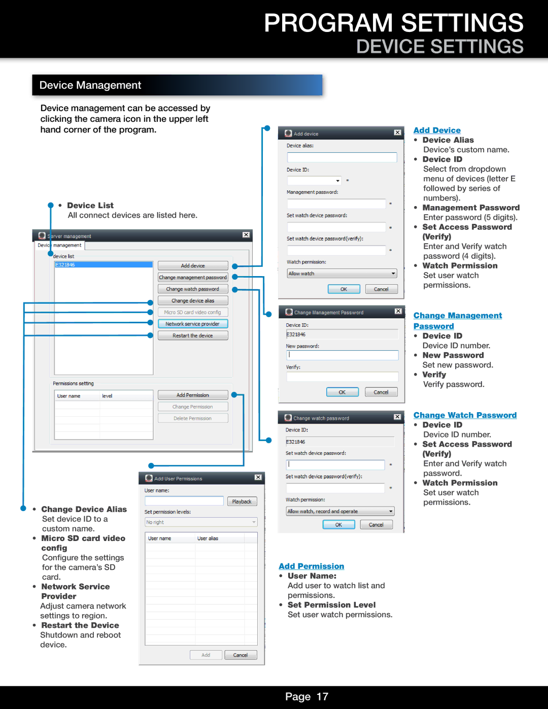 First Alert DWIP-720 user manual Device Settings, Device Management 