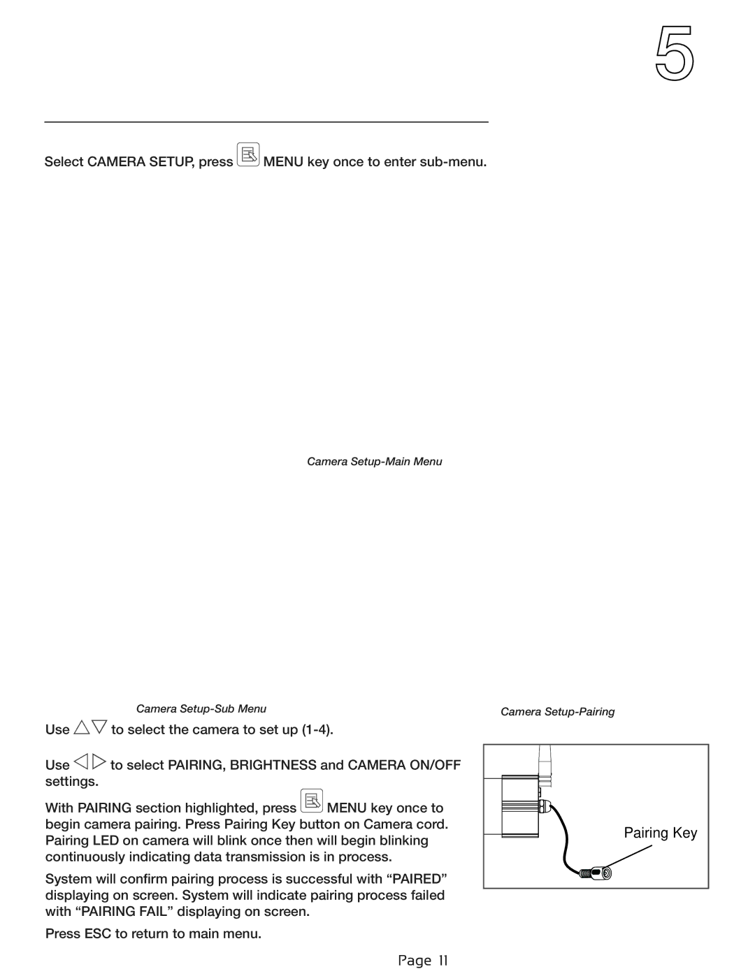 First Alert DWS-471, DWS-472 user manual Camera Setup Menu, Camera Pairing 