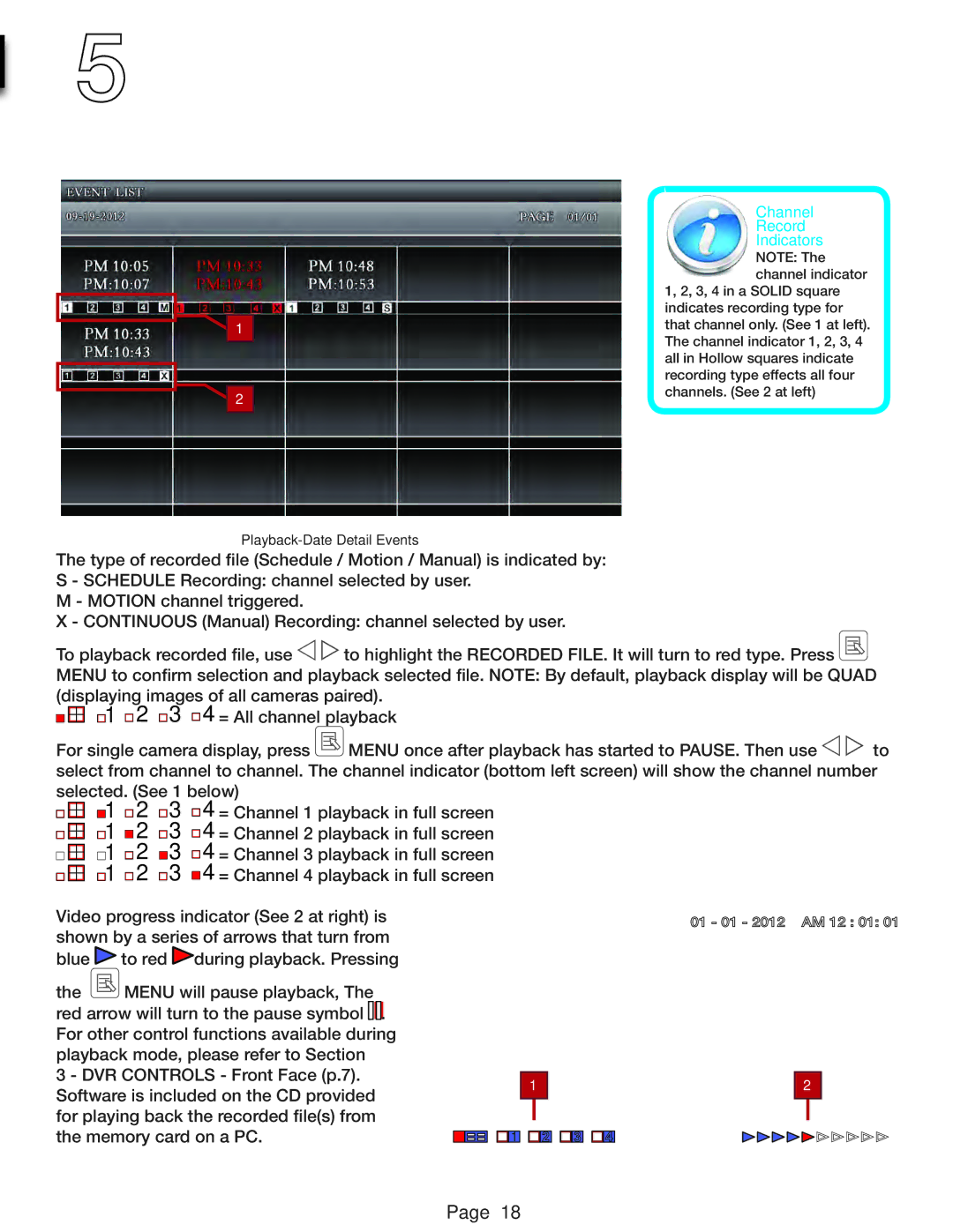 First Alert DWS-472, DWS-471 user manual Channel Record Indicators 