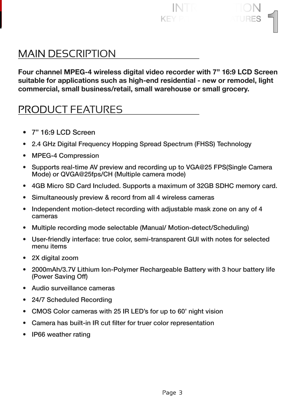 First Alert DWS-471, DWS-472 user manual Main Description, Product Features 