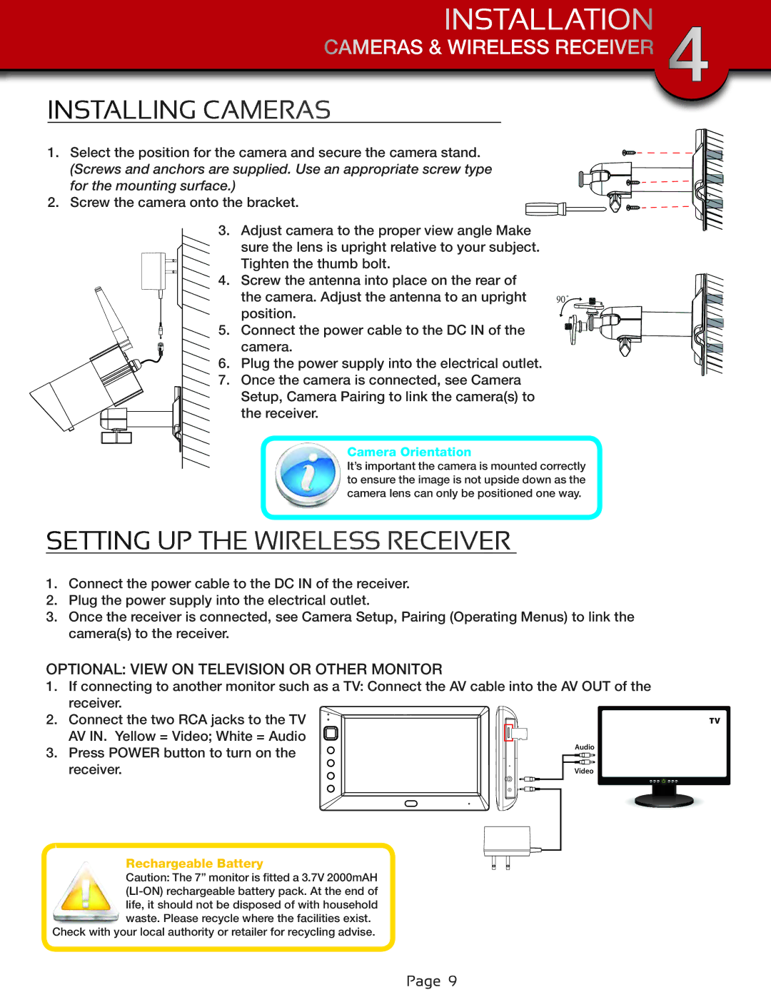 First Alert DWS-471, DWS-472 user manual Installation, Setting UP the Wireless Receiver 