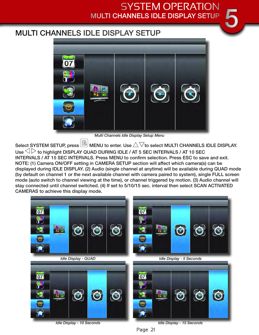 First Alert DWS-471, DWS-472 user manual Multi Channels Idle Display Setup, System Operation 