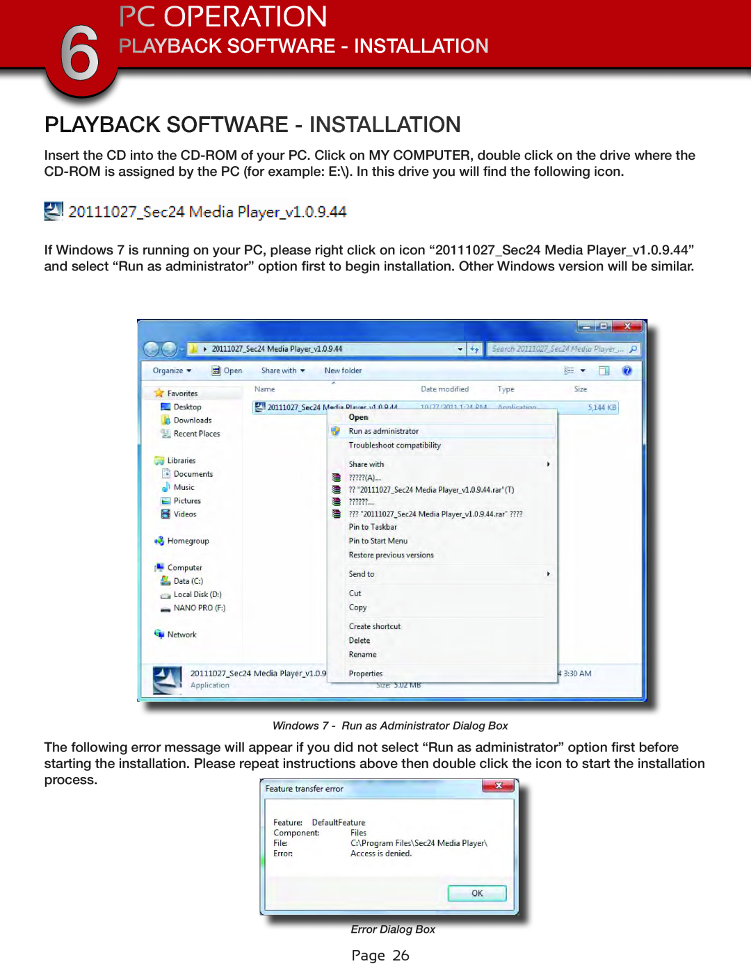 First Alert DWS-472, DWS-471 user manual Playback Software - Installation, Pc Operation 