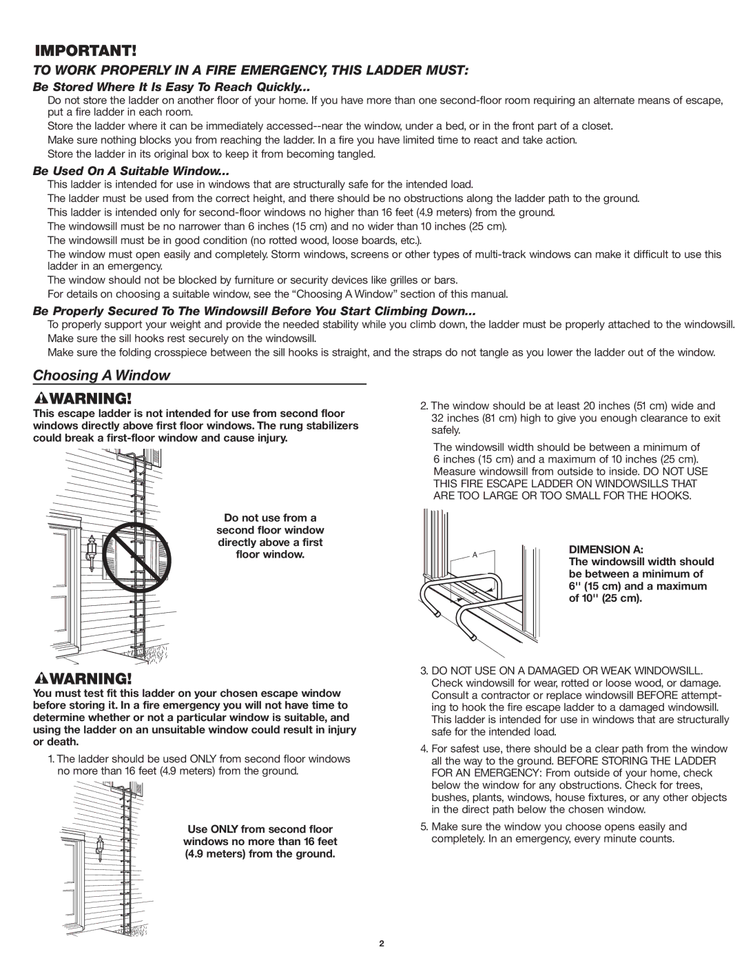 First Alert EL52 user manual Choosing a Window, Dimension a 