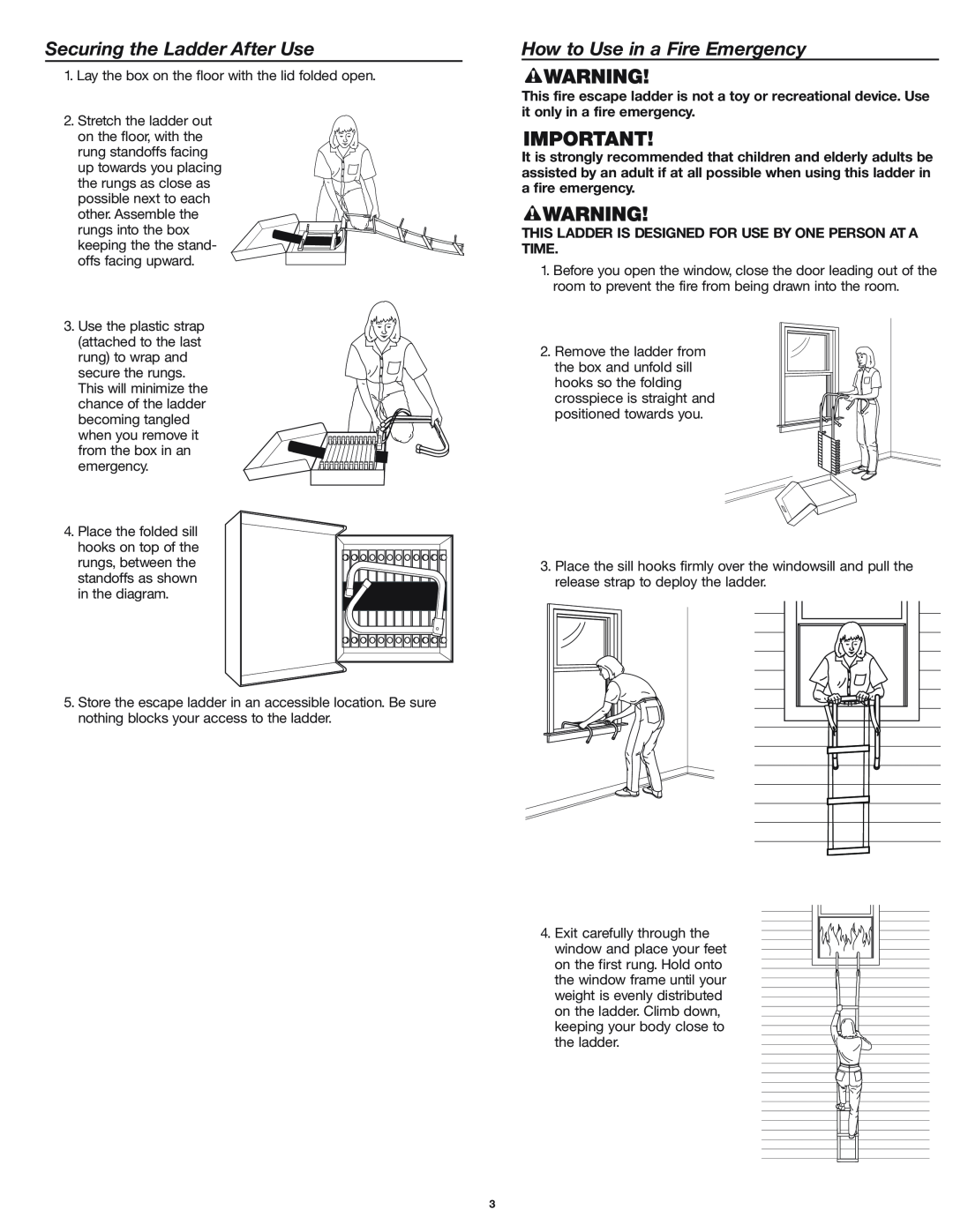 First Alert EL52 user manual Securing the Ladder After Use, How to Use in a Fire Emergency 