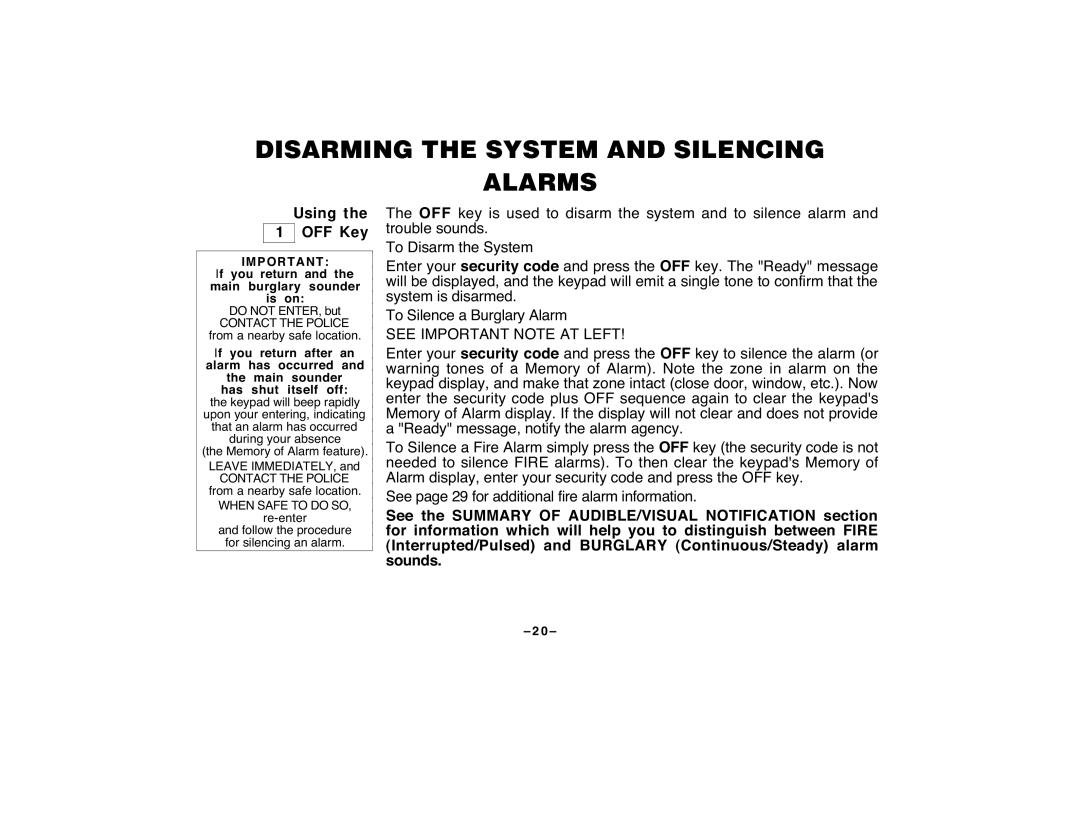 First Alert FA120C user manual Disarming the System and Silencing Alarms, When Safe to do SO 