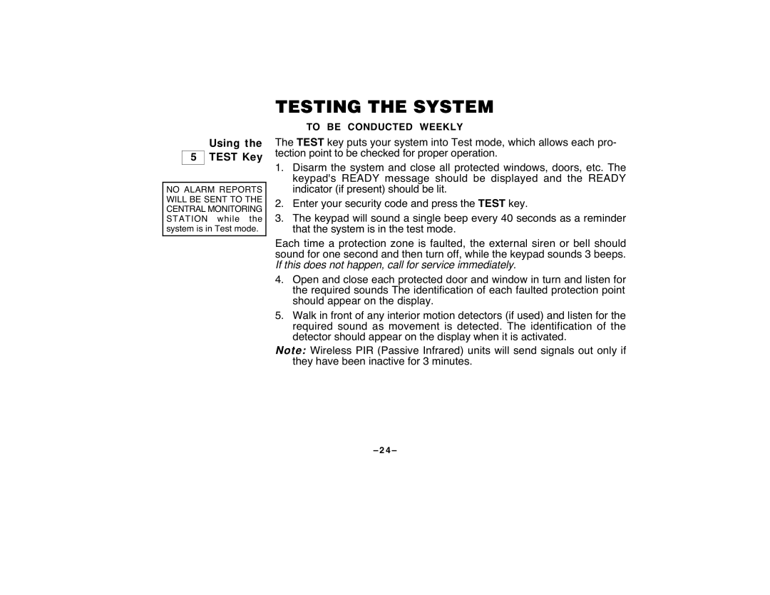 First Alert FA120C user manual Testing the System, Using the ÊÊ5ÊÊ Test Key 