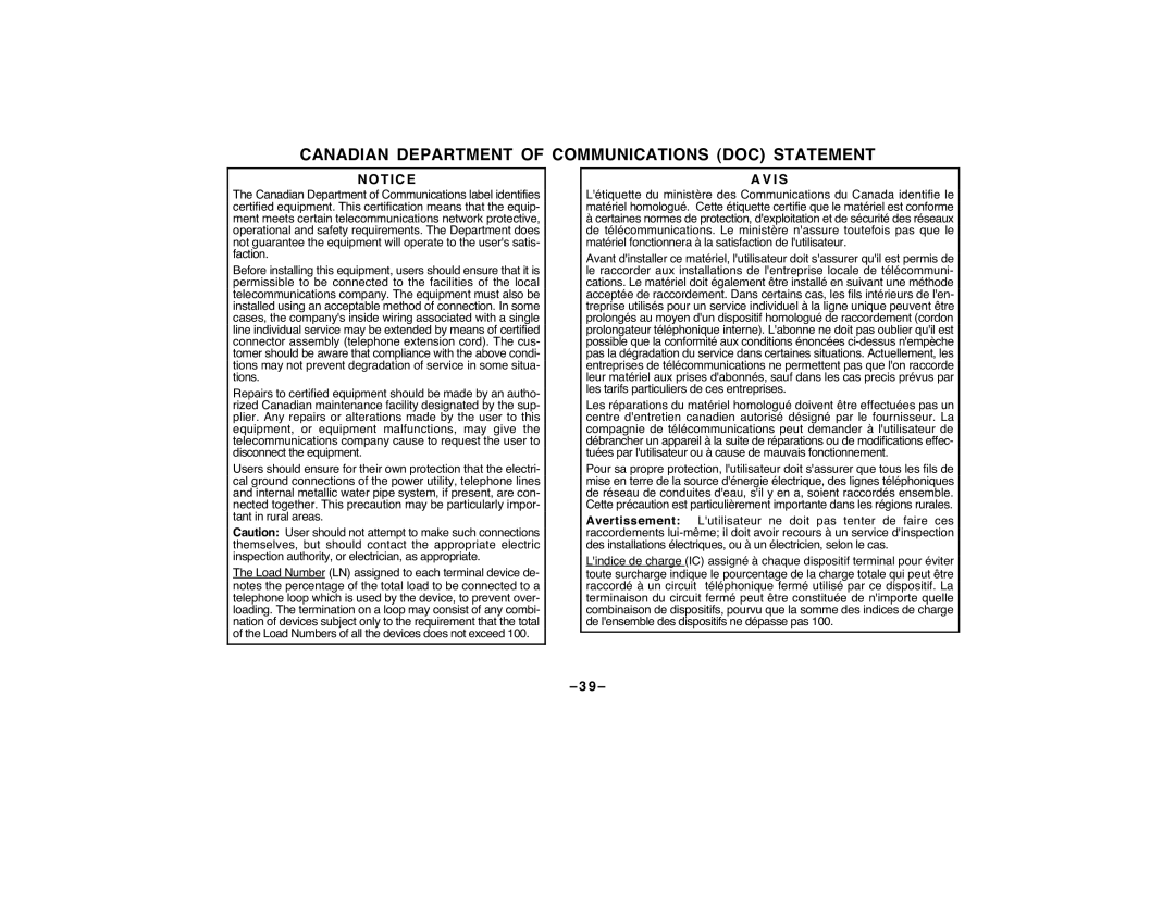 First Alert FA120C user manual Canadian Department of Communications DOC Statement, I S 