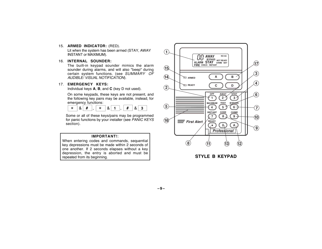 First Alert FA120C user manual Armed Indicator RED, Internal Sounder 