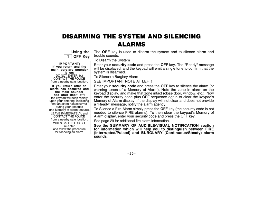 First Alert FA120C user manual Disarming The System And Silencing Alarms 