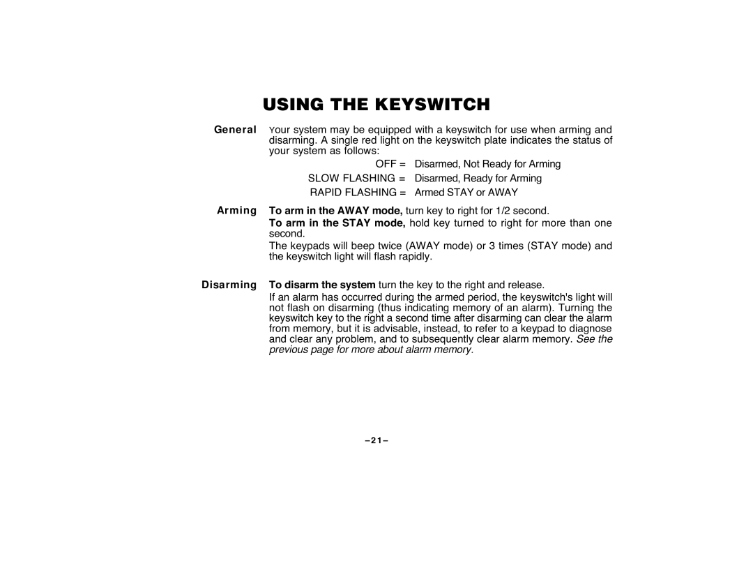 First Alert FA120C user manual Using The Keyswitch, Ð 2 1 Ð 