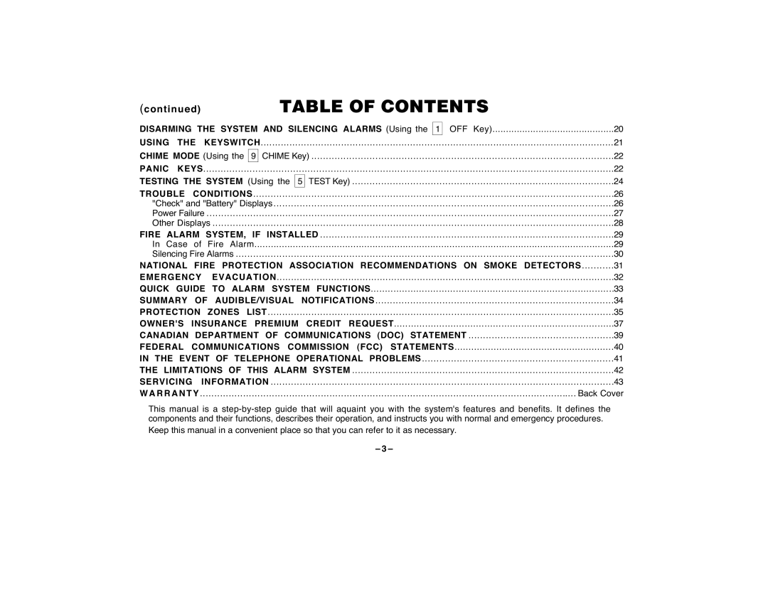 First Alert FA120C user manual Table Of Contents, continued 