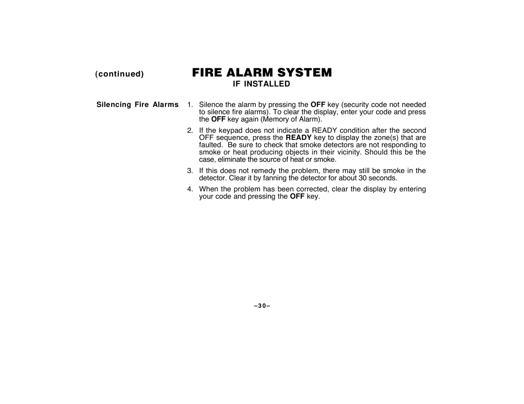First Alert FA120C user manual continued FIRE ALARM SYSTEM, If Installed, Ð 3 0 Ð 