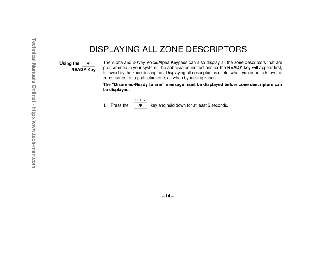 First Alert FA1220CV technical manual Displaying ALL Zone Descriptors 