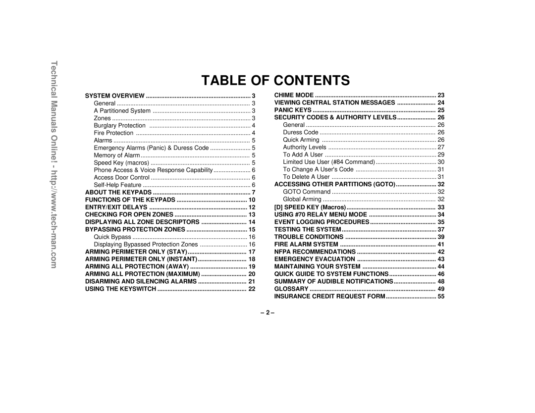 First Alert FA1220CV technical manual Table of Contents 