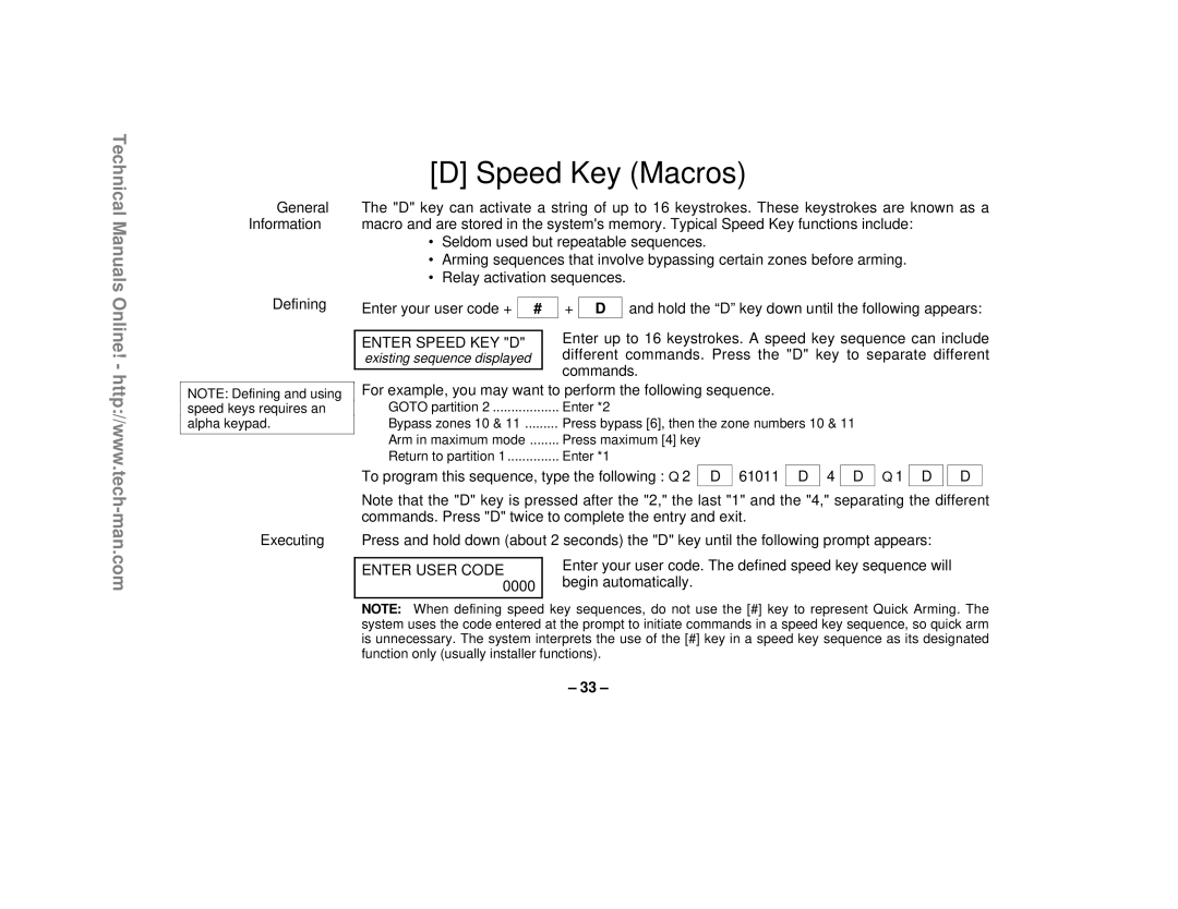 First Alert FA1220CV technical manual Speed Key Macros, General Information Defining Executing 