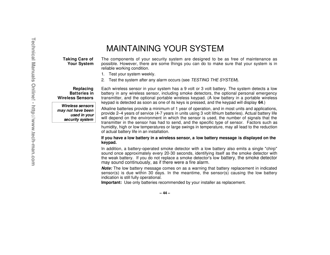 First Alert FA1220CV technical manual Maintaining Your System 