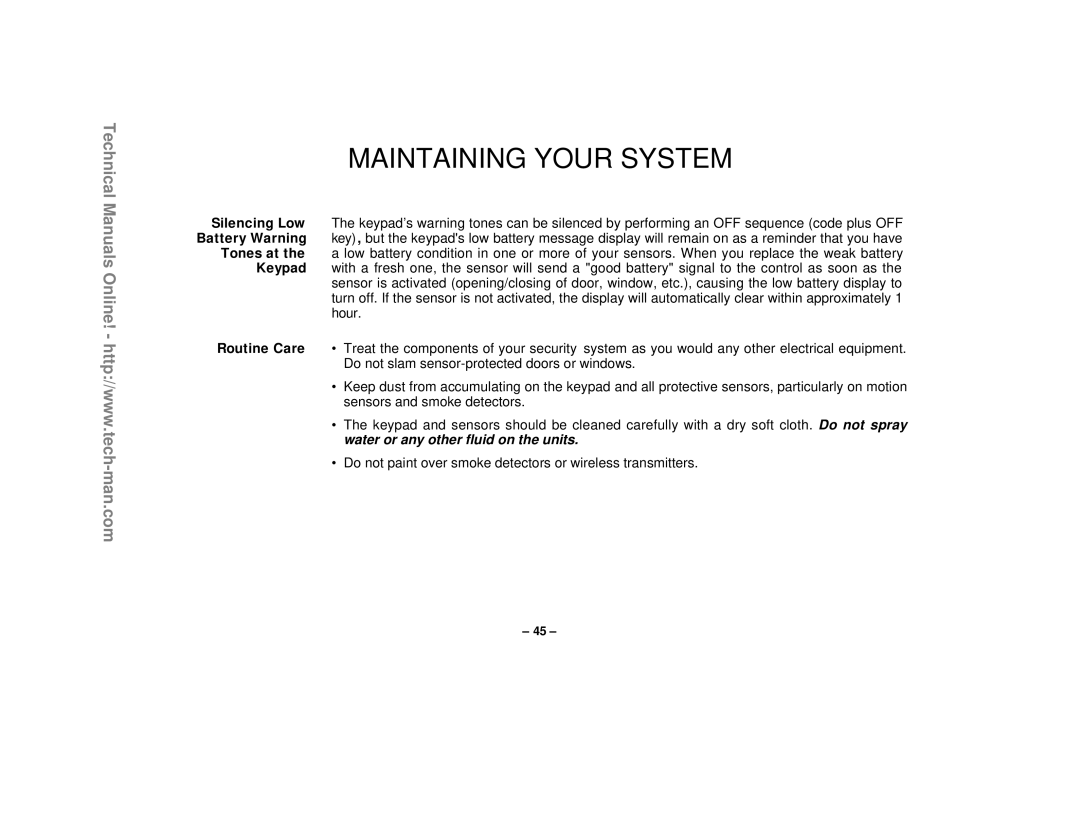 First Alert FA1220CV technical manual Maintaining Your System 