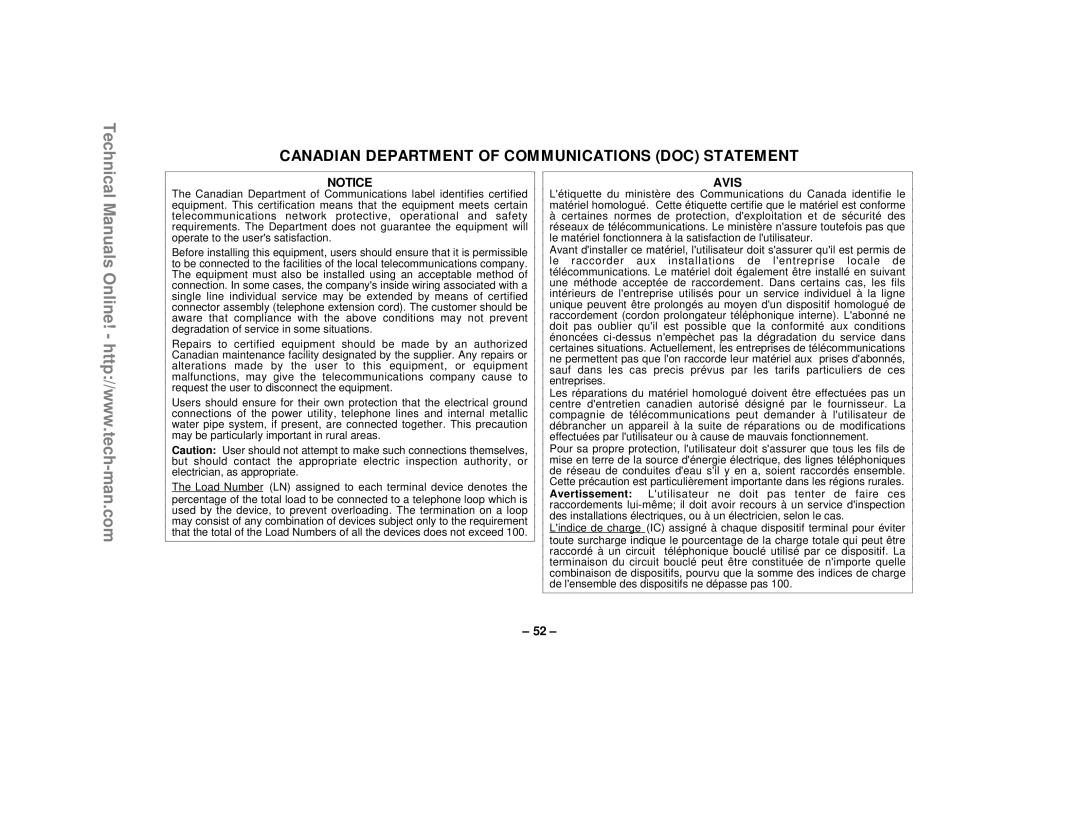 First Alert FA1220CV technical manual Canadian Department of Communications DOC Statement 