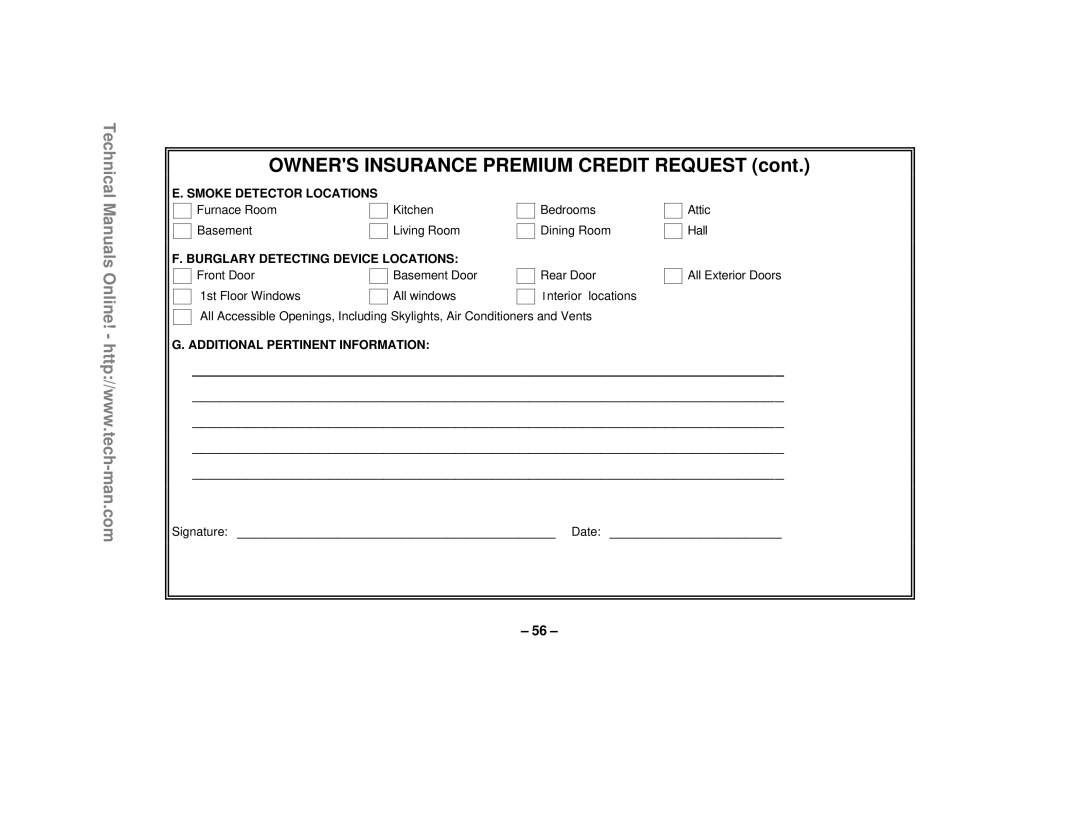 First Alert FA1220CV technical manual Owners Insurance Premium Credit Request 