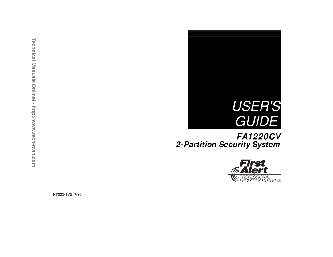 First Alert FA1220CV technical manual Users Guide, PartitionSecurity System 