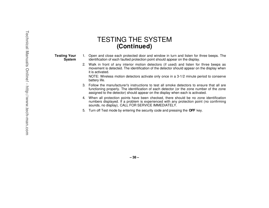 First Alert FA1220CV technical manual Continued, Testing The System, Testing Your 