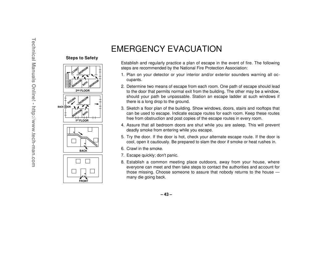 First Alert FA1220CV technical manual Emergency Evacuation, Steps to Safety 