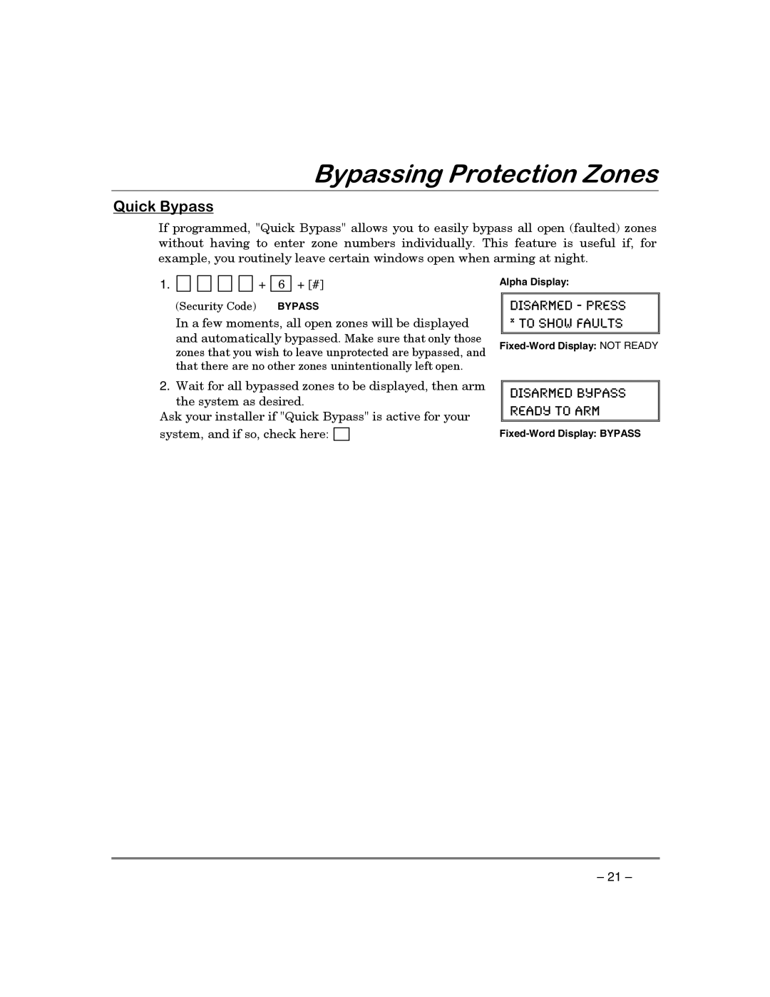 First Alert FA130CP manual SDVVLQJ3URWHFWLRQ =RQHV, 4XLFN%\SDVV, System, and if so, check here 