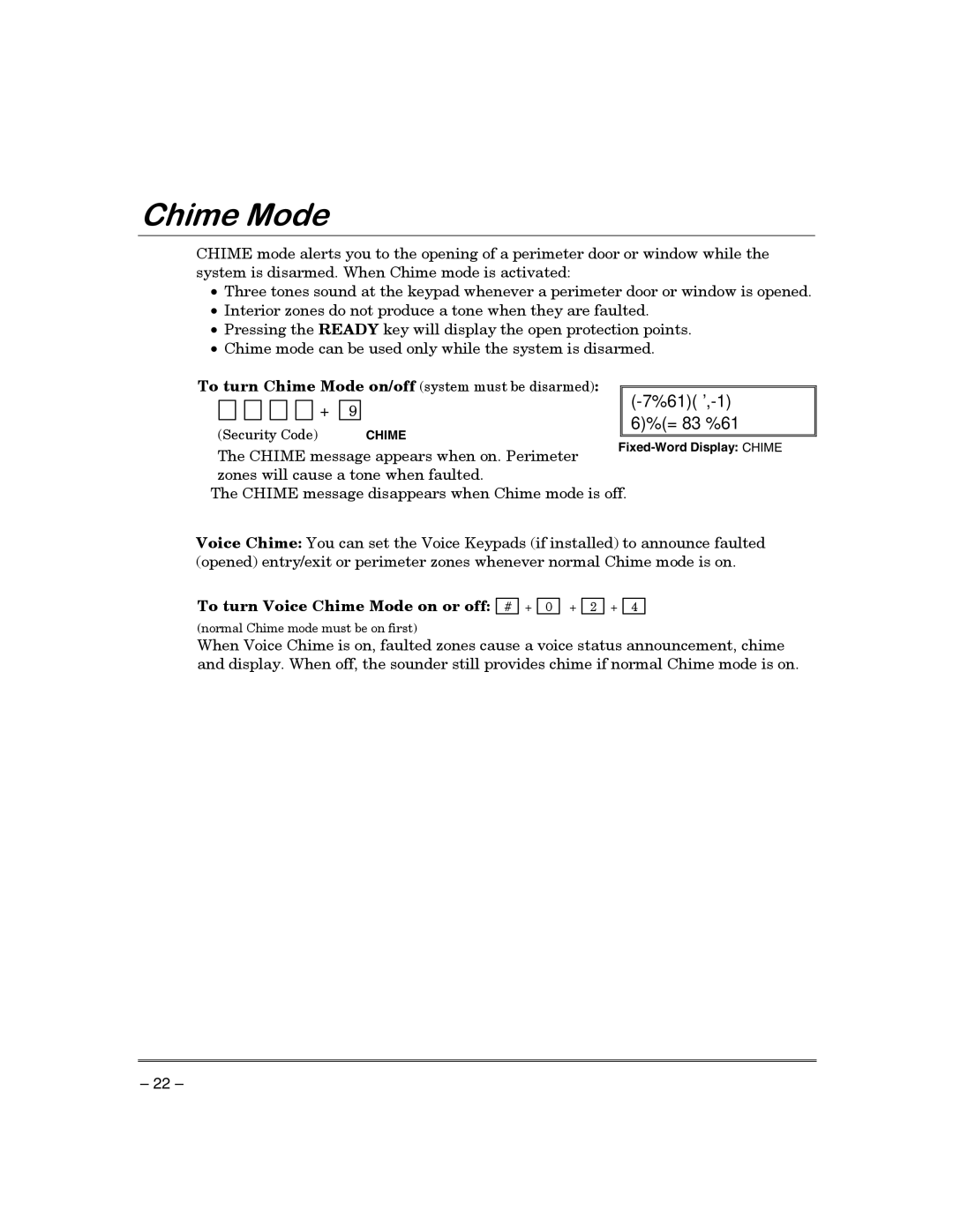 First Alert FA130CP manual To turn Chime Mode on/off system must be disarmed, To turn Voice Chime Mode on or off 