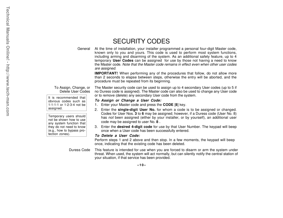 First Alert FA142C user manual Security Codes, General To Assign, Change, or Delete User Codes, Duress Code 