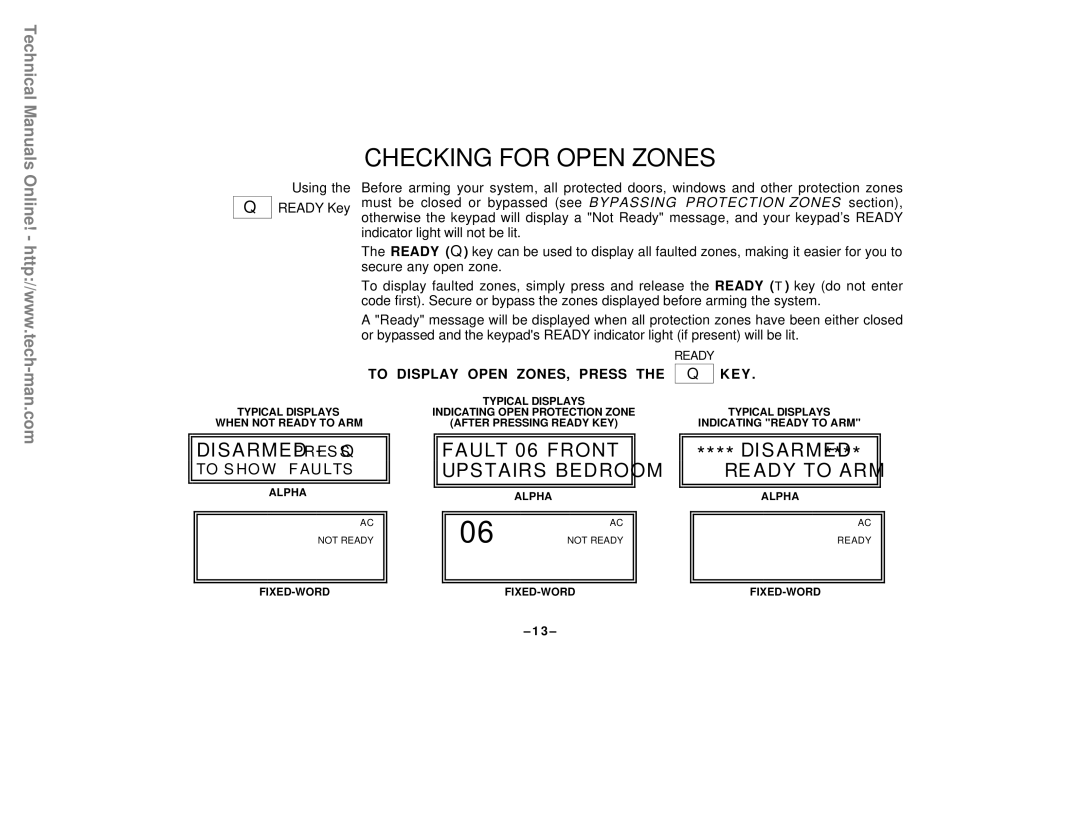 First Alert FA142C user manual Checking for Open Zones, To Display Open ZONES, Press KEY 