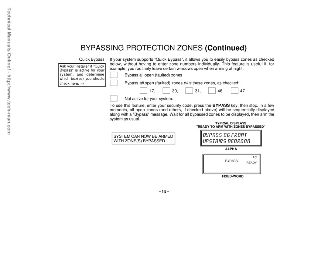 First Alert FA142C user manual Bypassing Protection Zones, Quick Bypass 