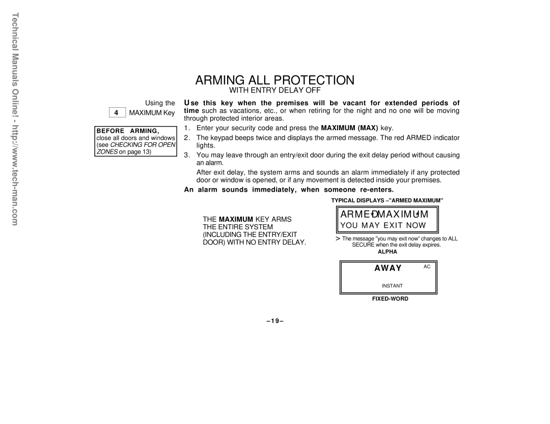 First Alert FA142C user manual Arme D * MAX Imum, Using Maximum Key 