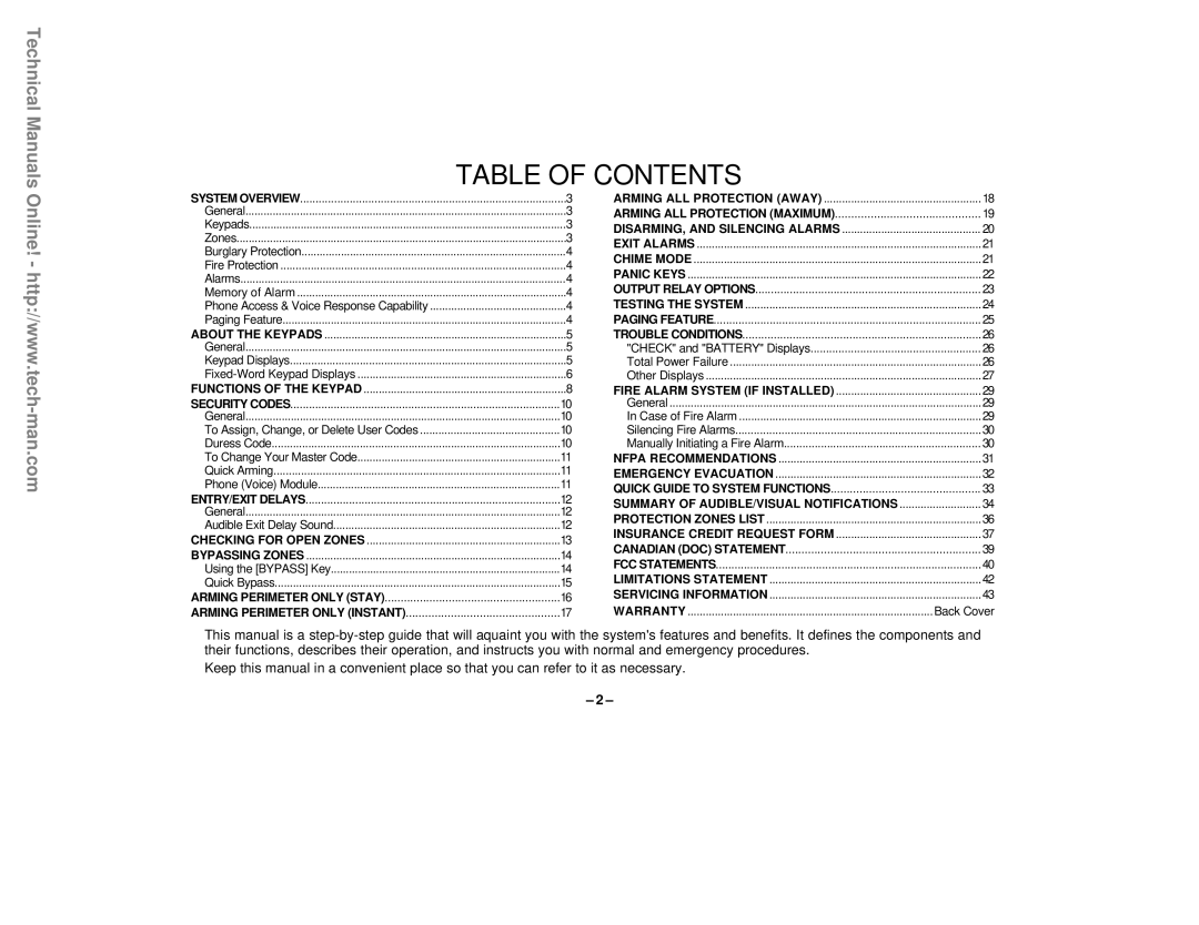 First Alert FA142C user manual Table of Contents 