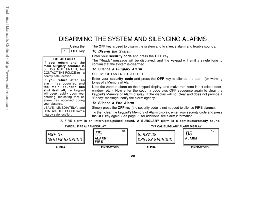 First Alert FA142C user manual Disarming the System and Silencing Alarms, Using OFF Key 