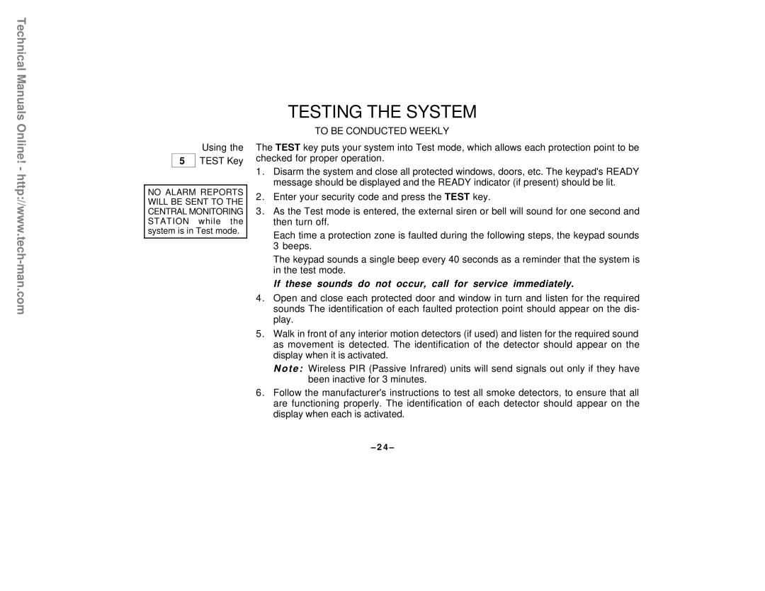 First Alert FA142C user manual Testing the System, Using Test Key 