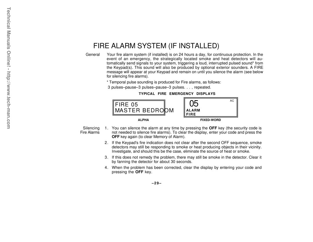 First Alert FA142C user manual Fire Alarm System if Installed, OFF key again to clear Memory of Alarm, Pressing the OFF key 