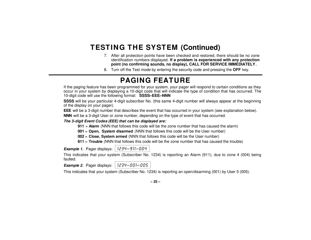 First Alert FA145C user manual Testing the System, Paging Feature 