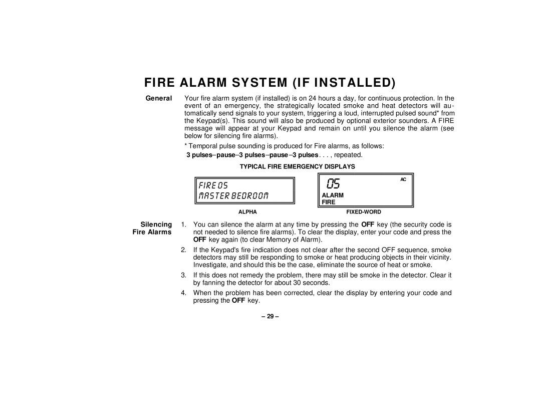 First Alert FA145C user manual 05 AC, Fire Alarm System if Installed 