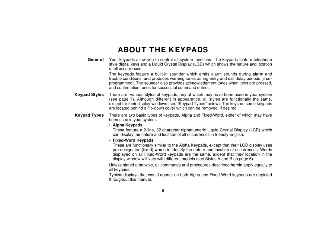 First Alert FA145C user manual About the Keypads, Alpha Keypads, Fixed-Word Keypads 