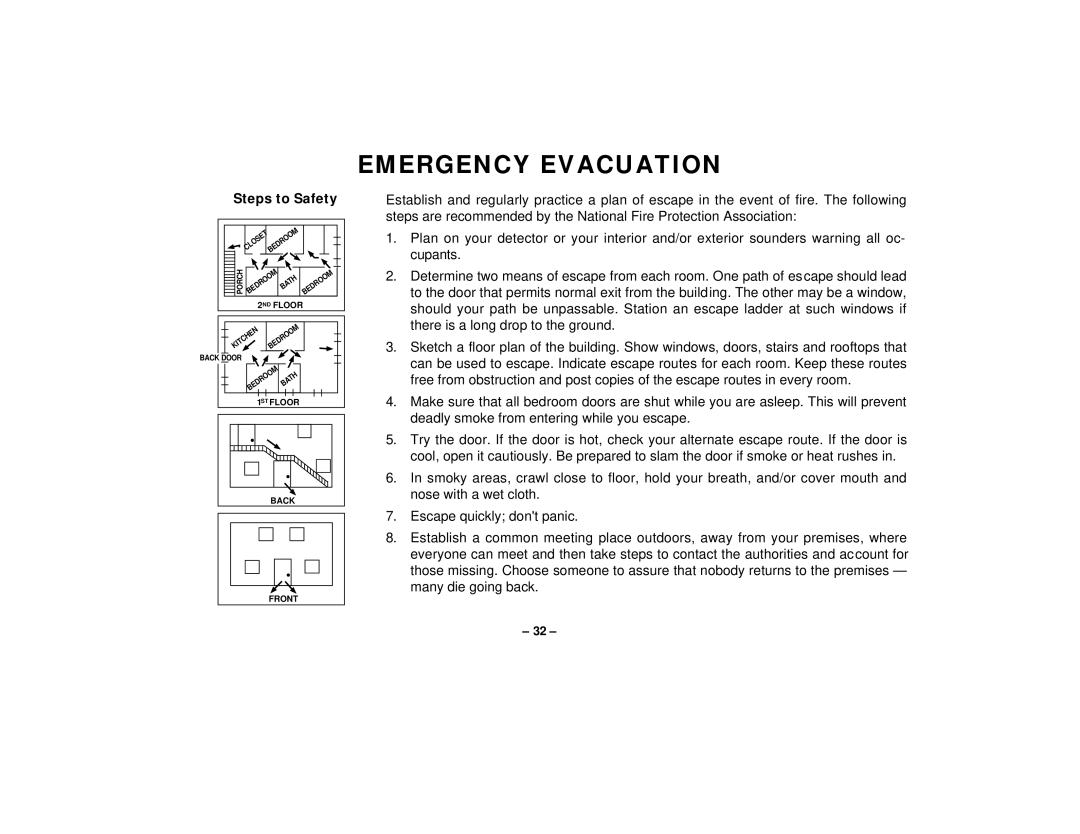 First Alert FA145C user manual Emergency Evacuation, Steps to Safety 