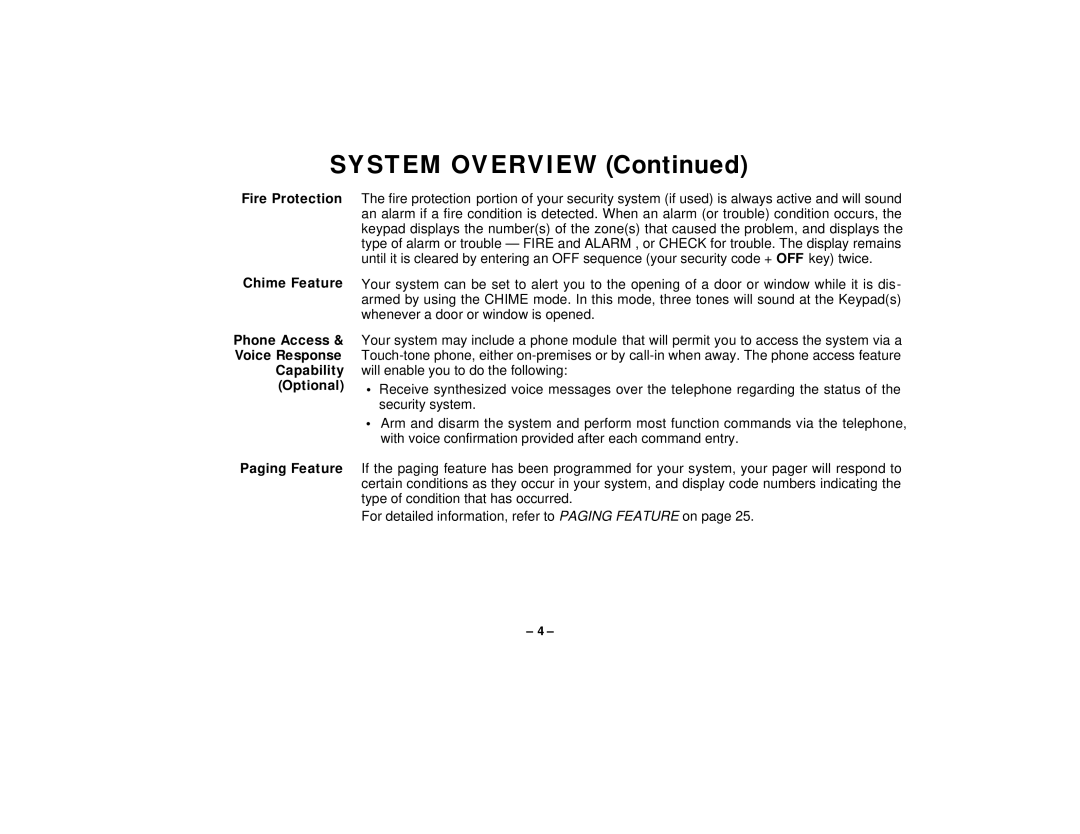First Alert FA145C user manual SYSTEM OVERVIEW Continued, Fire Protection Chime Feature 