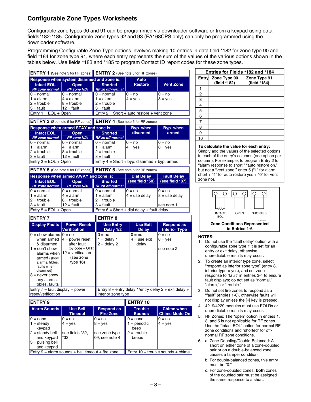 First Alert FA148CP, FA168CPS manual Configurable Zone Types Worksheets 