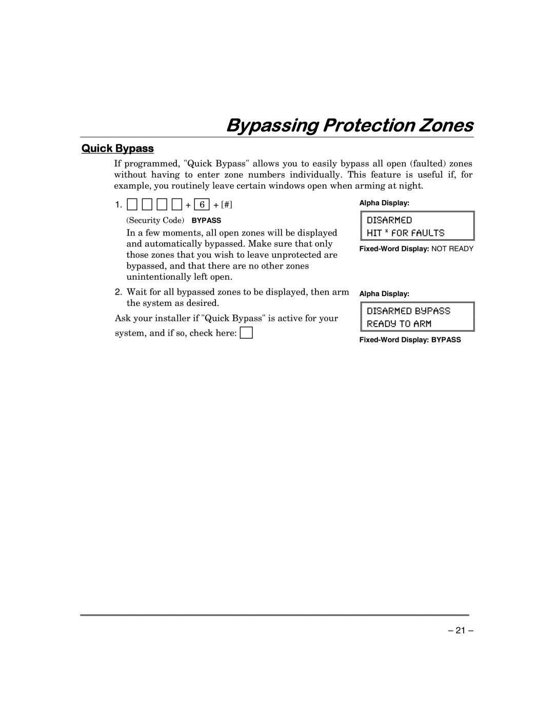 First Alert FA168CPSSIA, FA148CPSIA manual Quick Bypass 